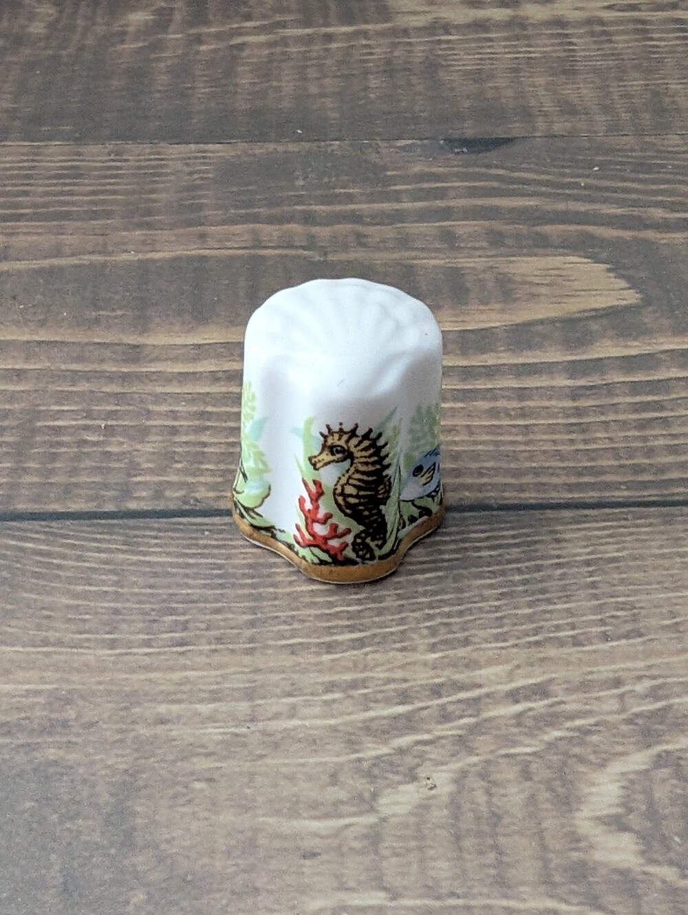 Vintage Thimble Whieldon Ware Fine Bone China Seahorse Ocean Life Gold Trim